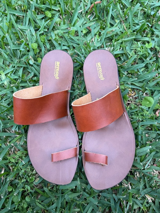 Aerosoft Brown Toe Loop Slide Sandals Minimalist Flat Comfort Sandals US 10 - Picture 2 of 4
